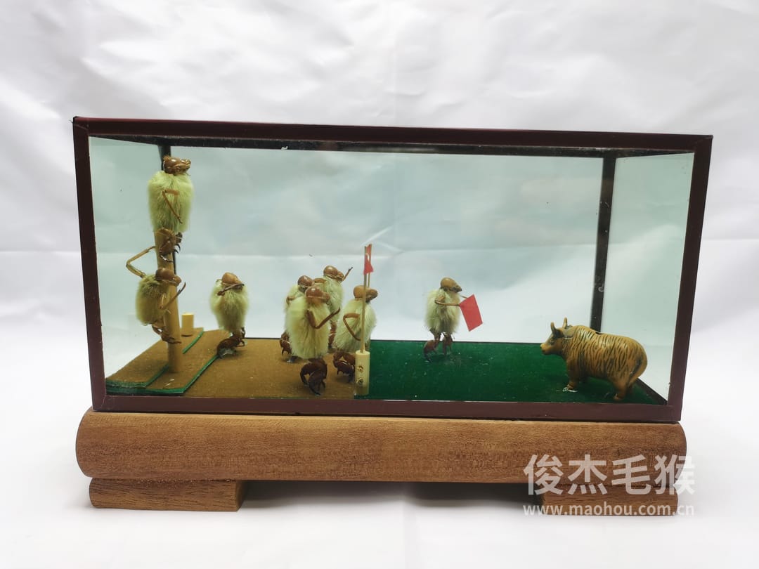 斗牛_中型北京毛猴作品_红木木托+方形玻璃罩1.jpg