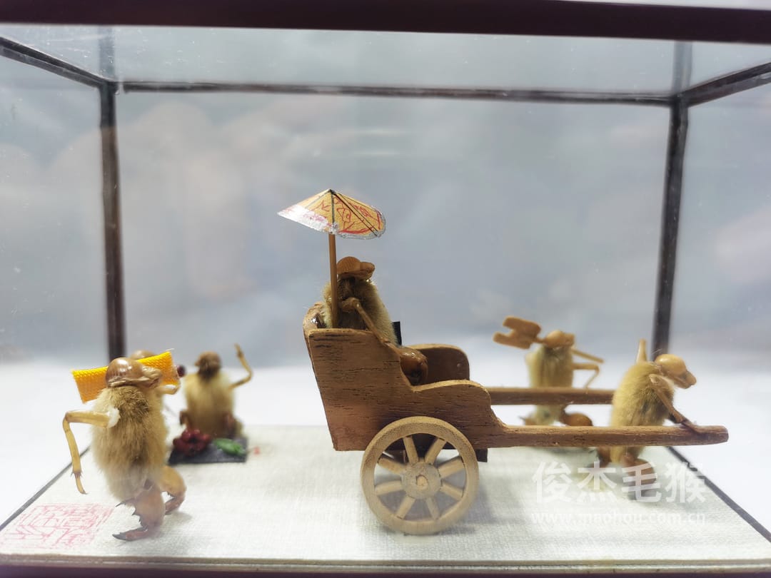 拉洋车（一）_中型北京毛猴作品_红木木托+方形玻璃罩1.jpg