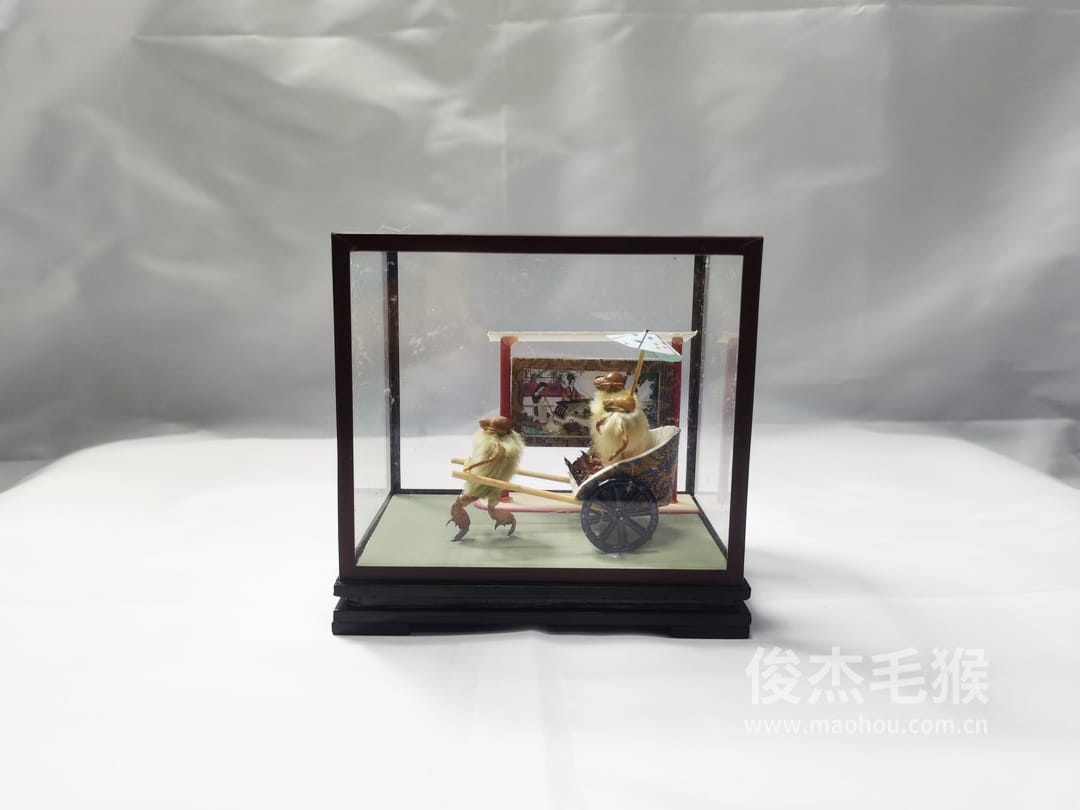 拉洋车（二）_小型北京毛猴作品_桦木底座+圆玻璃罩6.jpg