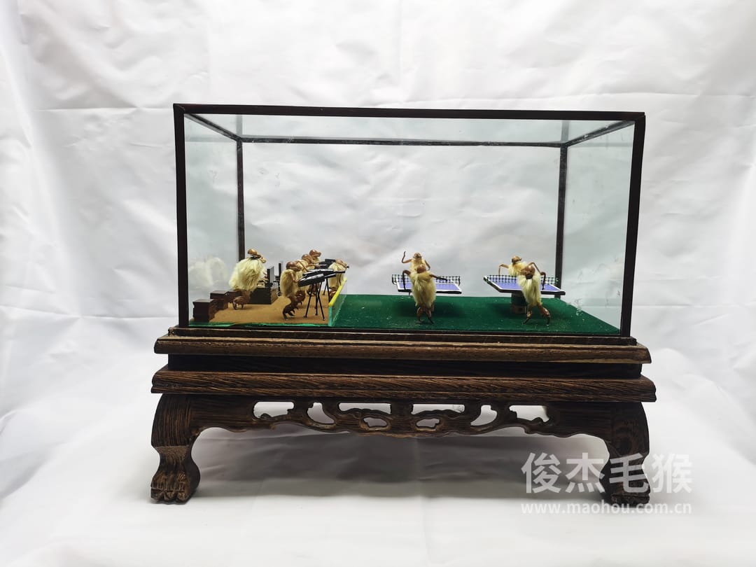 乒乓球赛_大型北京毛猴作品_鸡翅木木托+方形玻璃罩6.jpg